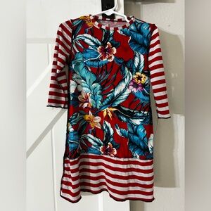 Girls' Red Floral & Stripe Dress